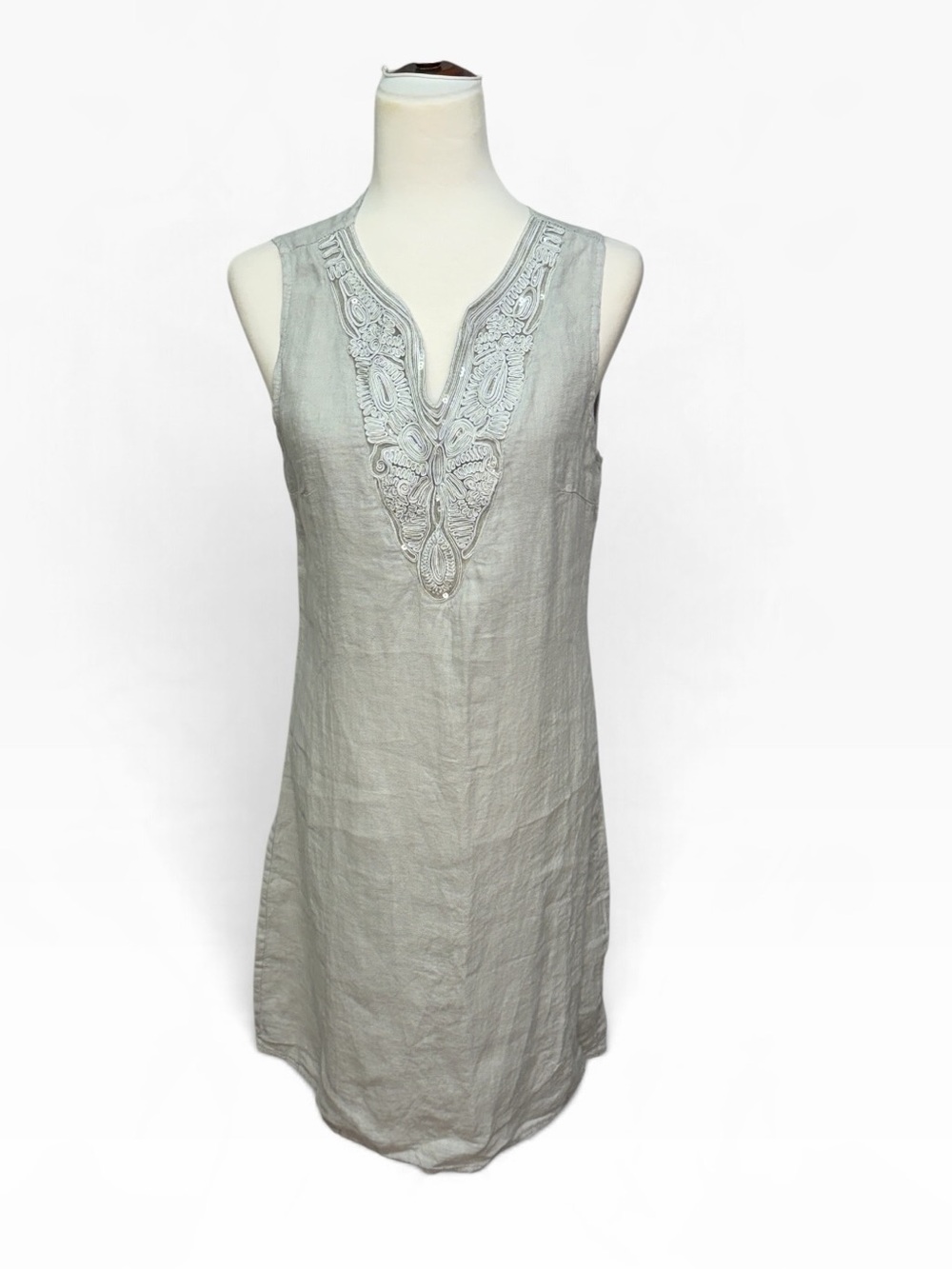 Lina Tomei Sleeveless Embroidered Linen Dress